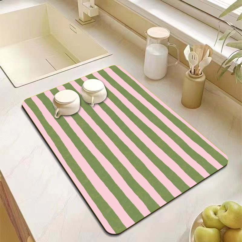 Desk Setup Green - Aesthetic Pink Green Striped Kitchen Counter