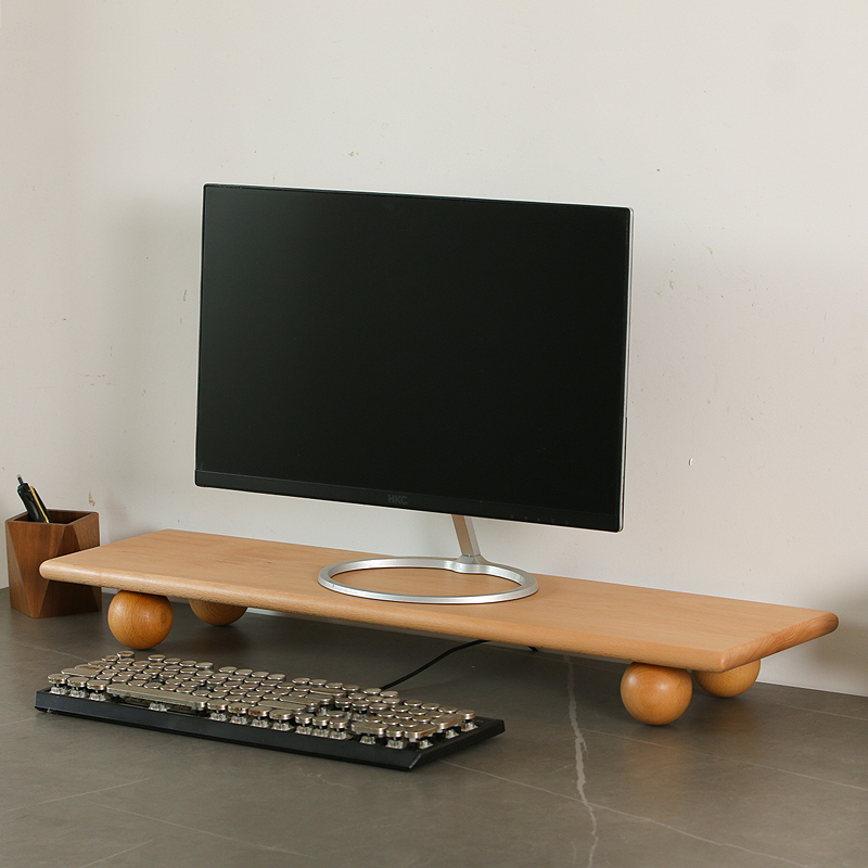 Dual Monitor Desk Setup - Natural Wood Desktop Riser Dual Monitor