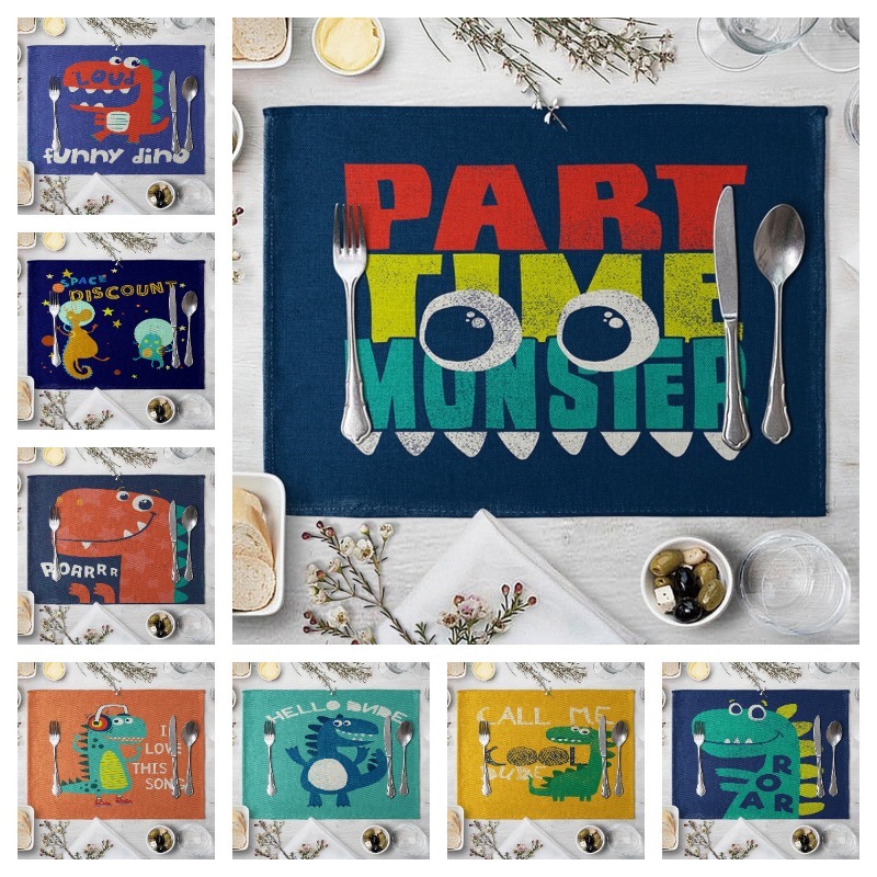 Desk Setup Green - 1pc/4pc/6pc Children's Cartoon Green Dinosaur Placemat