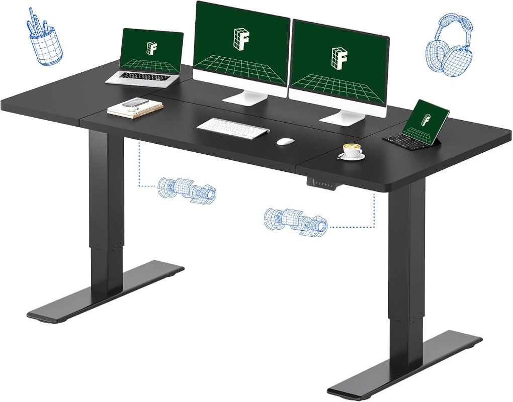 Dual Monitor Desk Setup - FLEXISPOT Electric Standing Desk, Black |