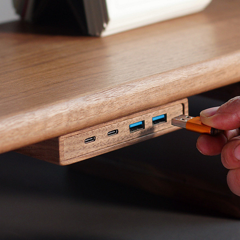 Monitor Riser Wood - USB 3.2 Hub with Self-Adhesive Mount,