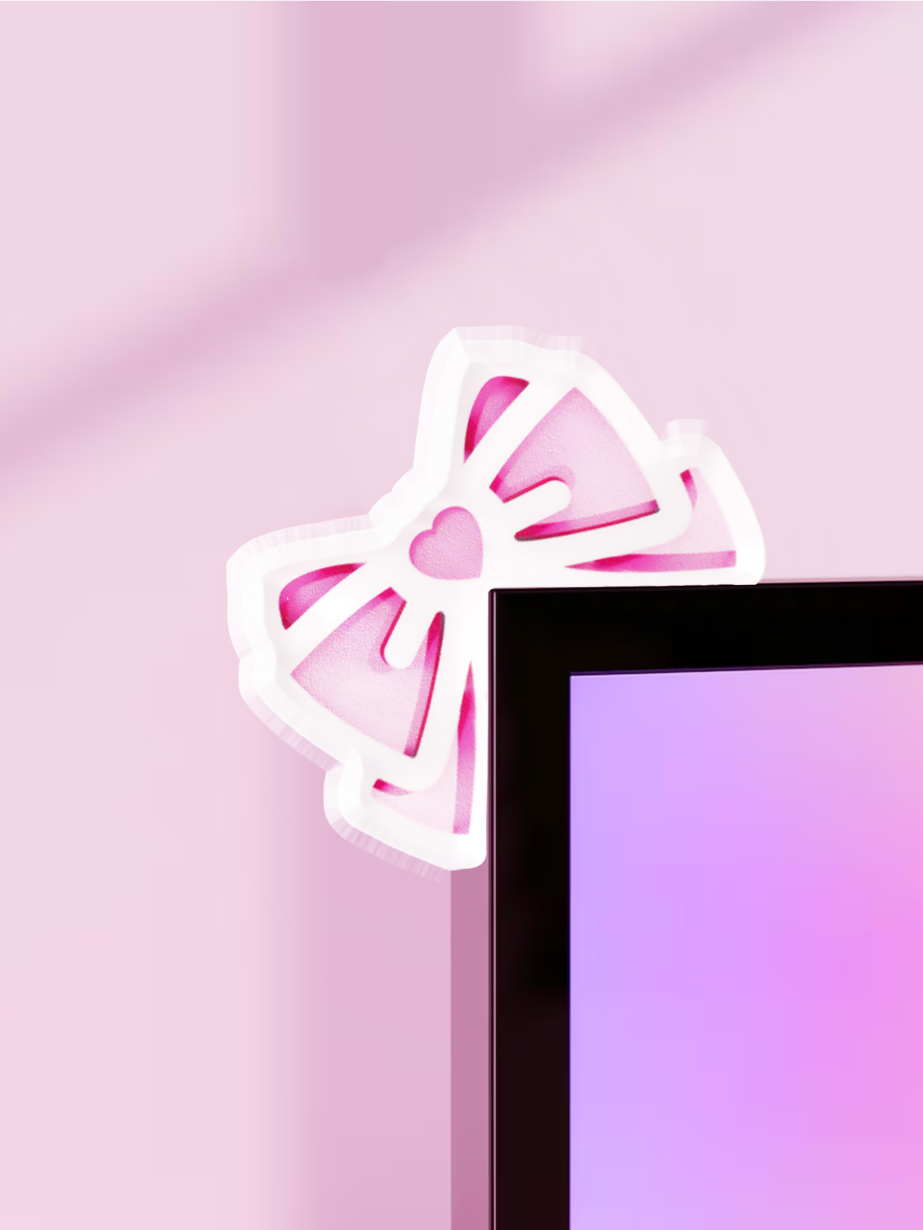 Gaming Setup Desk - Kawaii Bow Monitor Decor Pink Acrylic