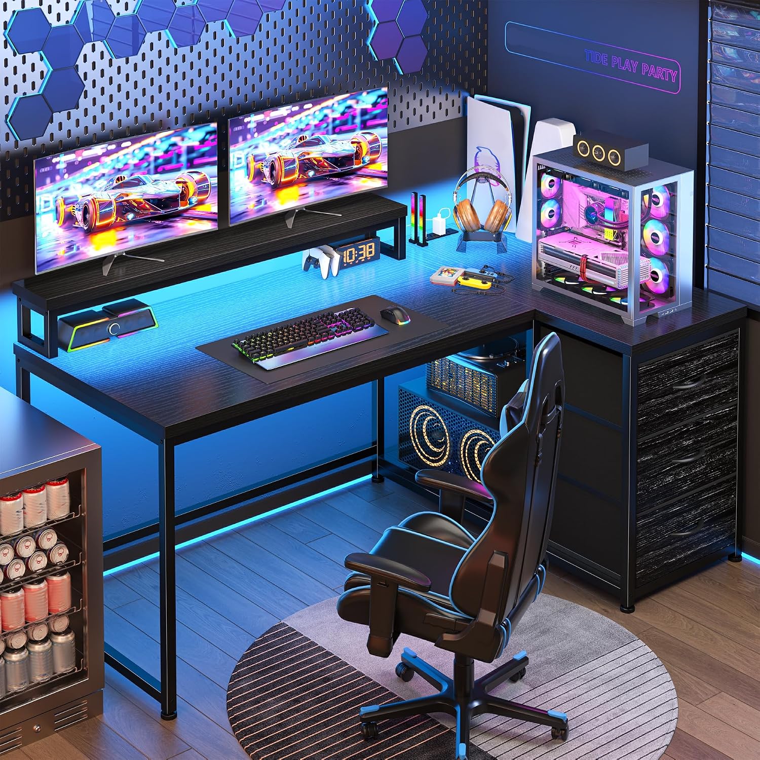 Desk Setup Gaming Pc - Gaming Desk with 3 Drawers &