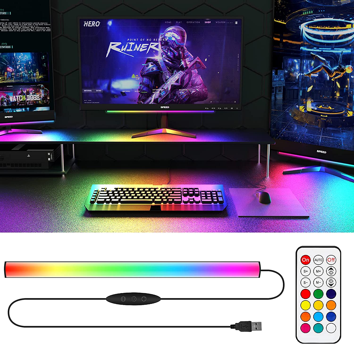Desk Setup Gaming Pc - Under Monitor Light Bar RGB Dreamcolor