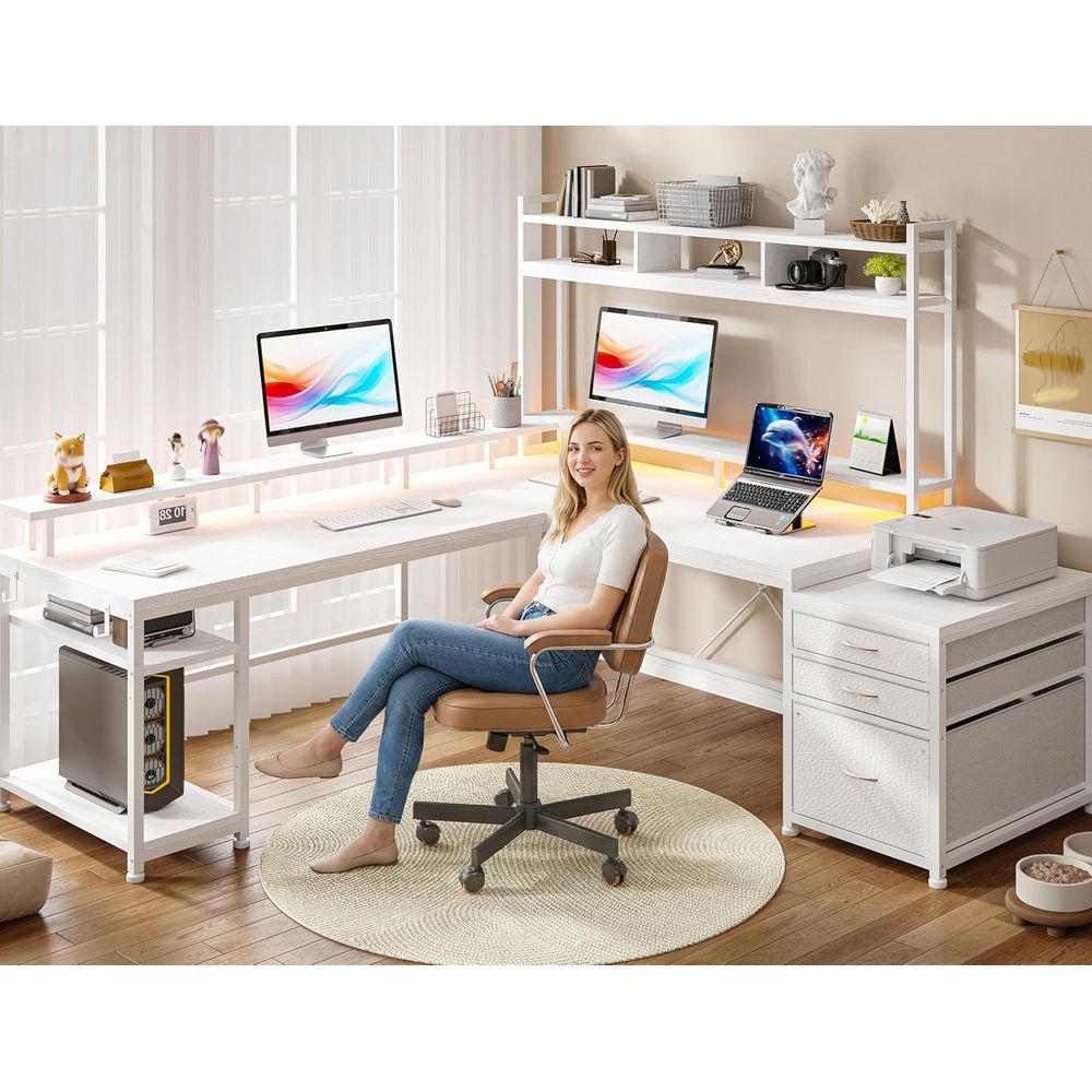 104-inch L-Shaped Desk for Dua - огляд і ціна Dual Monitor Desk Setup