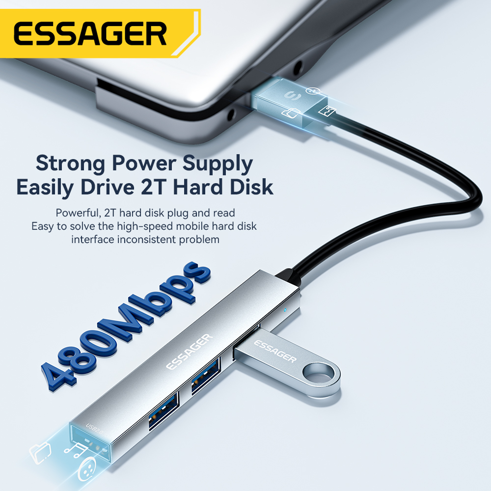Essager 4 in 1 USB C Cable Hub - огляд і ціна Desk Setup Usb Hub