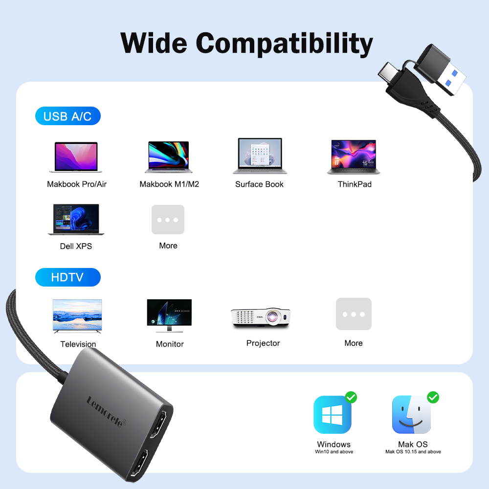 Lemorele Dual HDMI Adapter 4K  - огляд і ціна Desk Setup Usb Hub