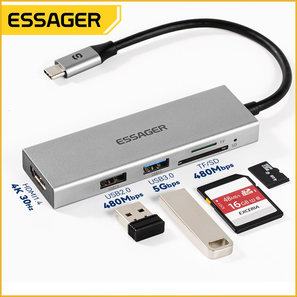 Essager 5 in 1 USB C HUB HDMI- - огляд і ціна Desk Setup Usb Hub