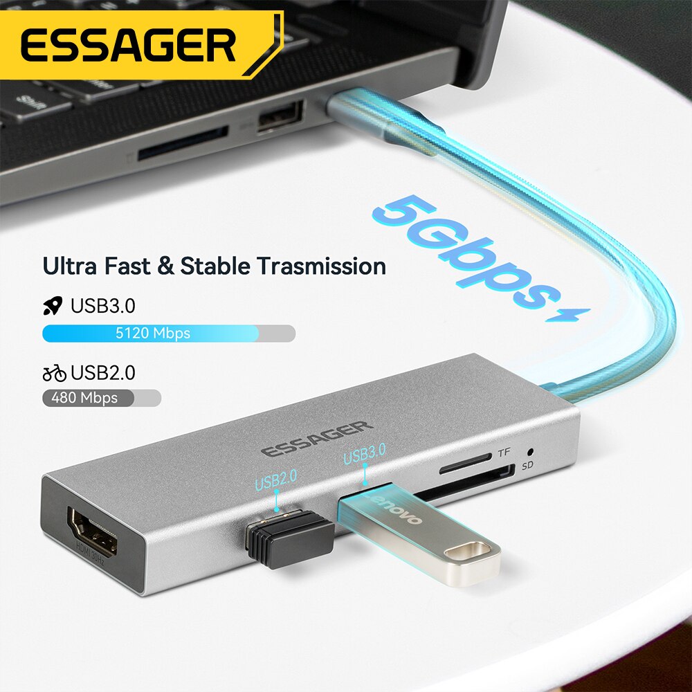 Essager 5 in 1 USB C HUB HDMI- - огляд і ціна Desk Setup Usb Hub