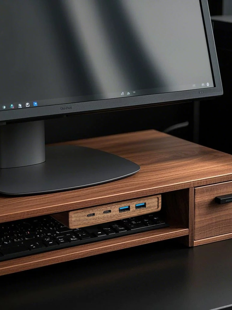 USB 3.2 Hub with Self-Adhesive - огляд і ціна Monitor Riser Wood