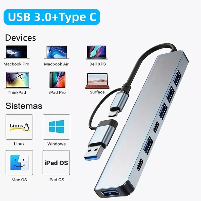 2 In 1 USB3.0 Hub 7 Port Type  - огляд і ціна Desk Setup Usb Hub