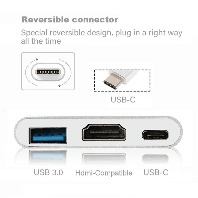 3 In 1 Type C to HDMI-compatib - огляд і ціна Desk Setup Usb Hub